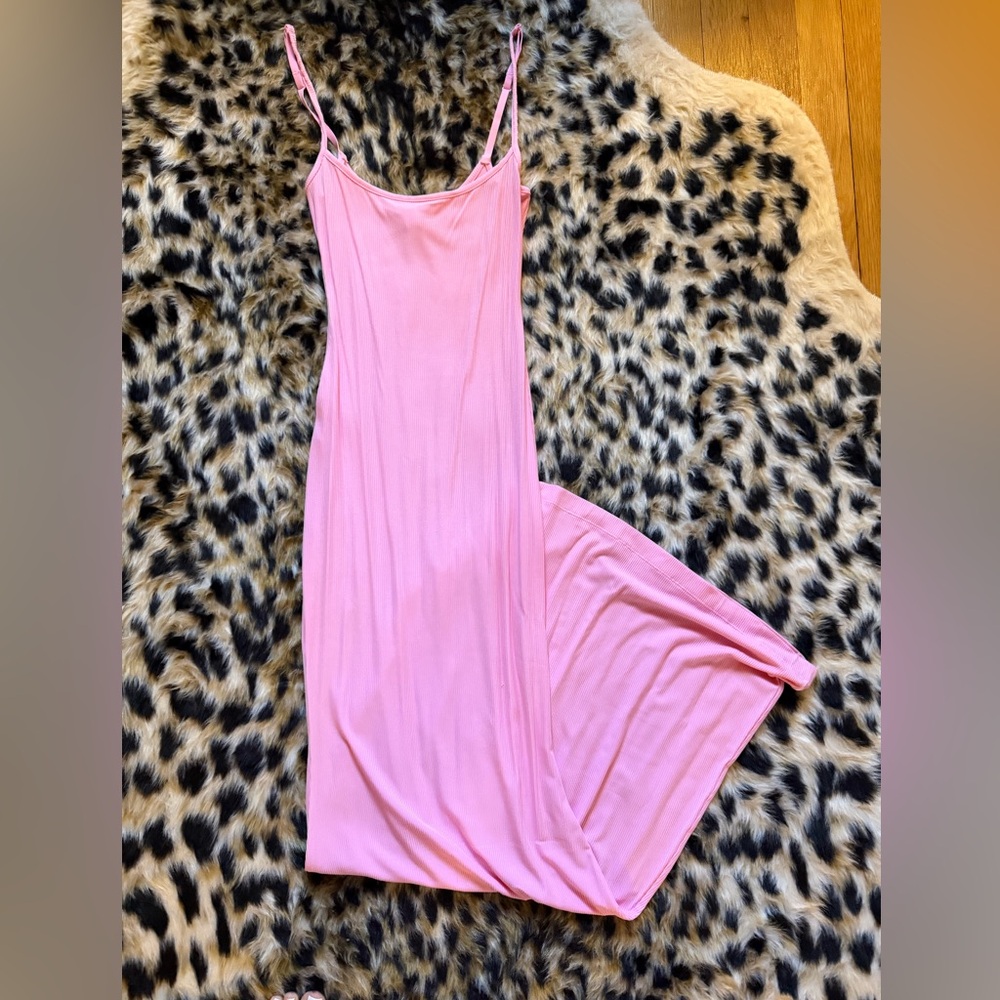 SKIMS Pink Slip Maxi Dress with Spaghetti Straps